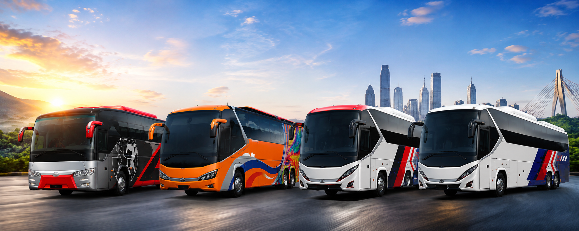 EBus Booking Ticket - Travel journey across East Africa with happy passengers boarding modern buses